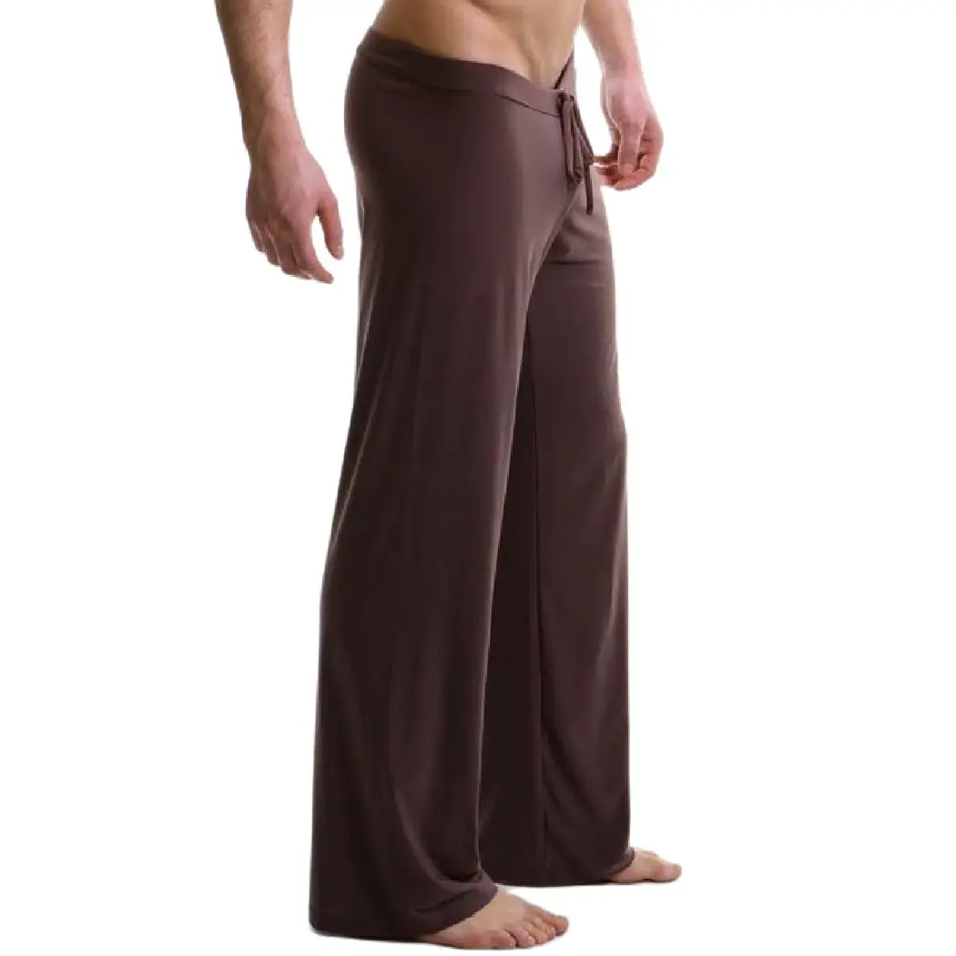 Pantalones de malla transpirables de cintura baja para hombres, ropa de dormir fina de seda de hielo para Yoga, pantalones transparentes para el