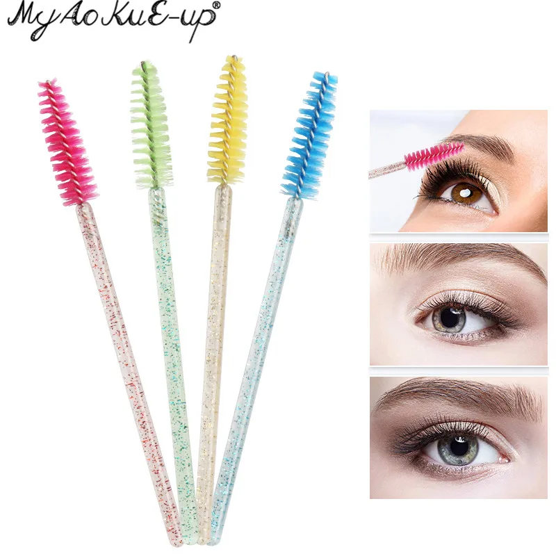 Neue Kristall Wimpern 150 Stück Diamant Griff Pinsel Mascara Zauberstäbe Applikator Kosmetik bürste Einweg Make-up Pinsel Werkzeuge – Detail 3