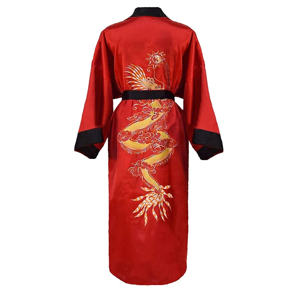 Luxury Men\'s Kimono Bathrobe Gown Robe Reversible Sleepwear Home Clothing Dragon Embroidery Nightgown Women Dressing Gown