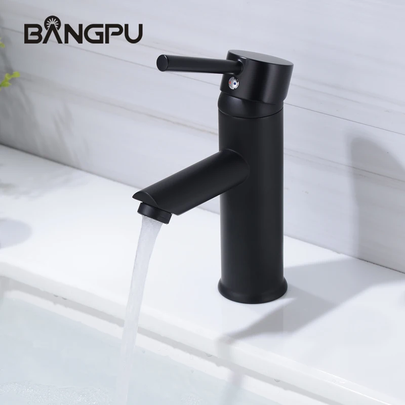 

BANGPU Bathroom Basin Faucet Black Sink Faucet Single Hole Faucet Stream Sprayer Nozzle Single Handle Solid Brass Deck Mounted