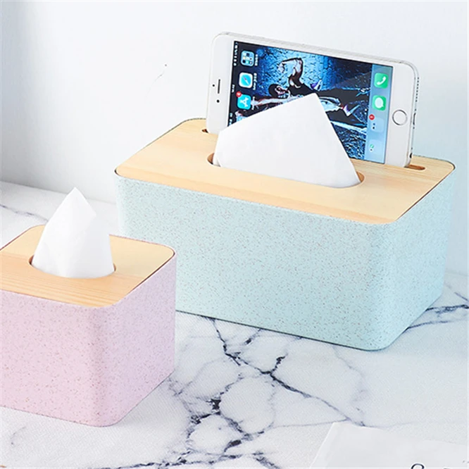 

50Pcs Wooden Cover Universal Tissue Box Creative phone holder Tissue Box Car Interior Products Hotel Home decoration