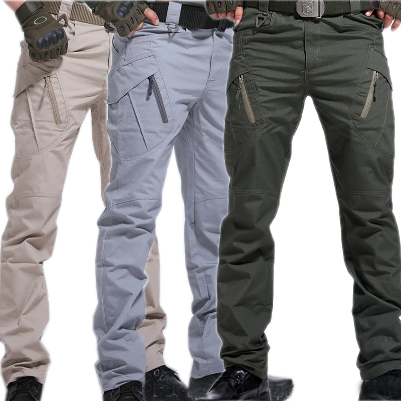 

Men's Tactical Trousers Slim Pants Outdoor Overalls Straight Training Multiple Pockets Hiking Fishing Trekking Casual Pants IX9