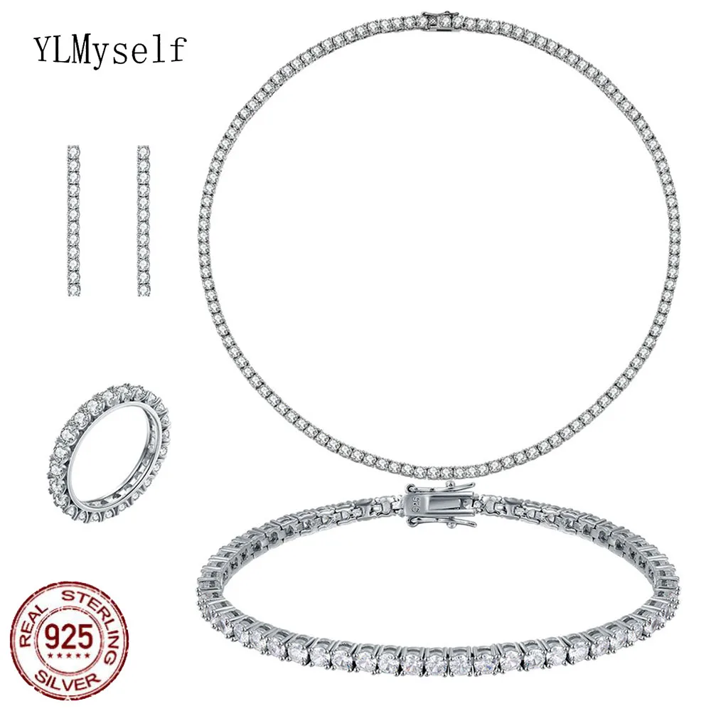 Solid 925 Sterling Silver Tennis Necklace(41-55CM,16-22\