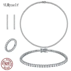 Solid 925 Sterling Silver Tennis Necklace(41-55CM,16-22