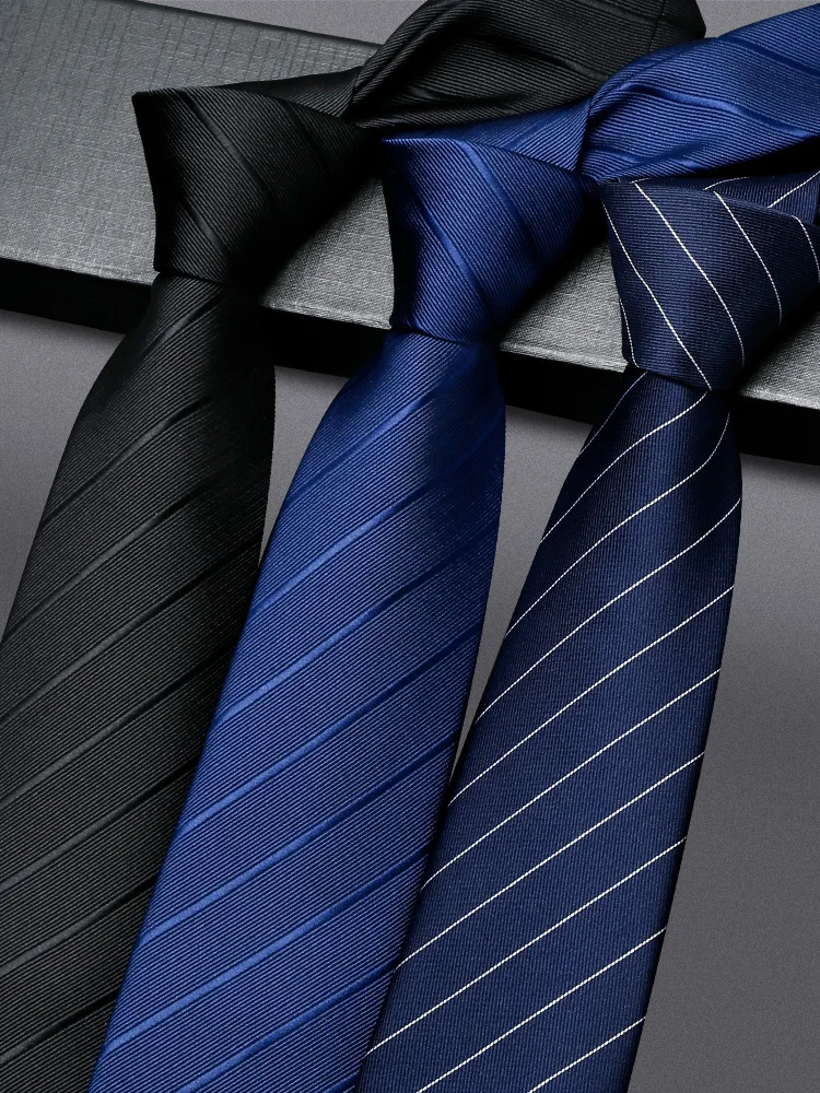 New Arrivals 7CM Blue Striped Tie For Men‘s Designer Brand Wedding Business Suit Luxury  Polyester Necktie With Gift