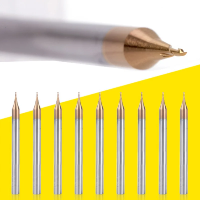 Micro 2 Flute End Mill 0.2-0.9mm 4mm Shank Milling Cutter Tungsten Carbide CNC Router Bit TiCN Coated Mini Milling Cutter
