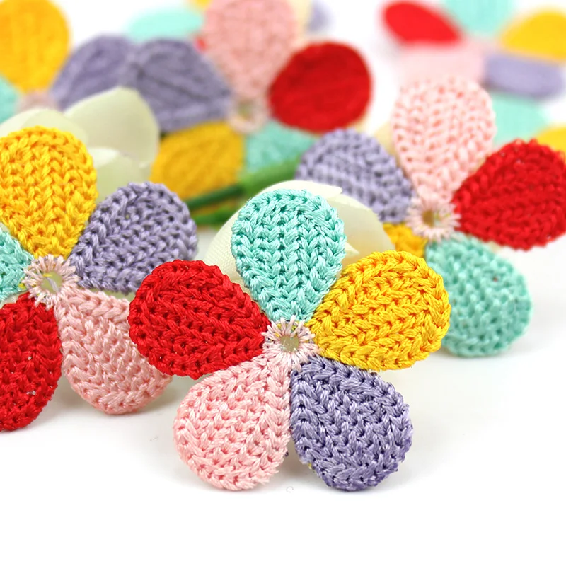 30Pcs 3.5cm Embroidery Five-color Flowers Appliques For DIY Baby Headwear Hairpin Crafts Decor Clothing Patches Accessories