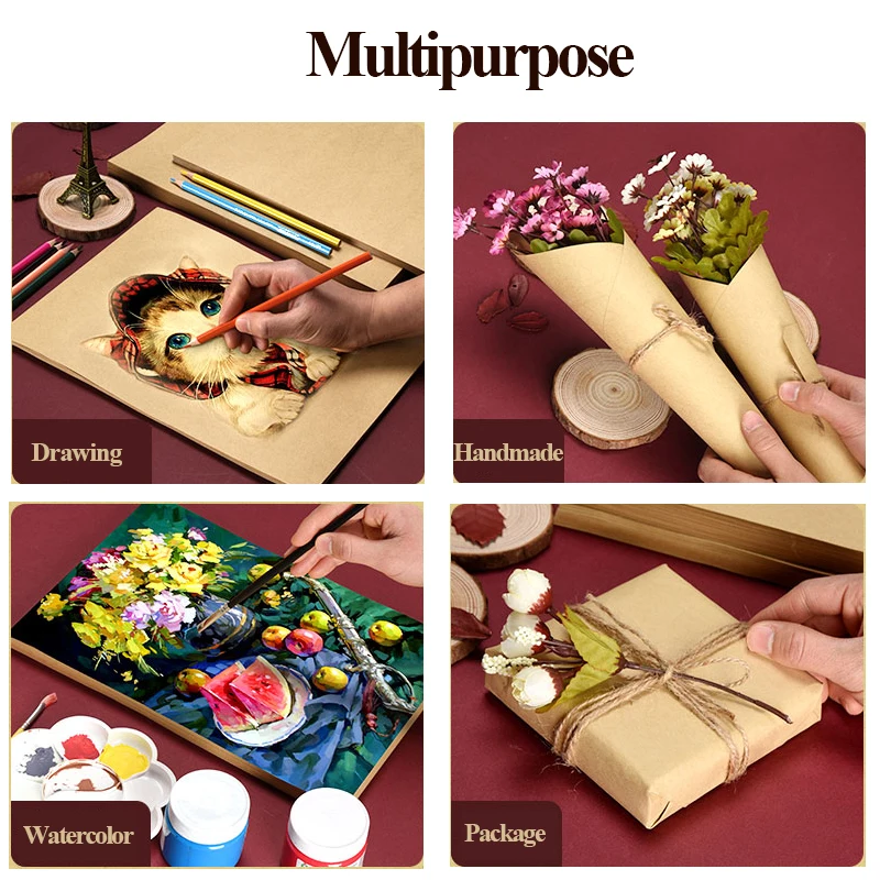 A4 Brown kraft paper Cardstock Paperboard Handmade DIY Package Watercolor Painting Origami crafts 20 50 sheets pack
