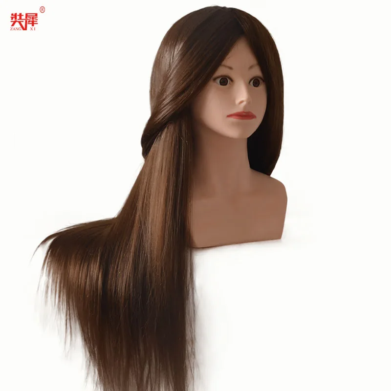 Cabeza de maniquí profesional de alto grado con hombro, muñeca de Maniquí de pelo marrón medio para Estilismo de cabello, entrenamiento de cabeza de maniquí