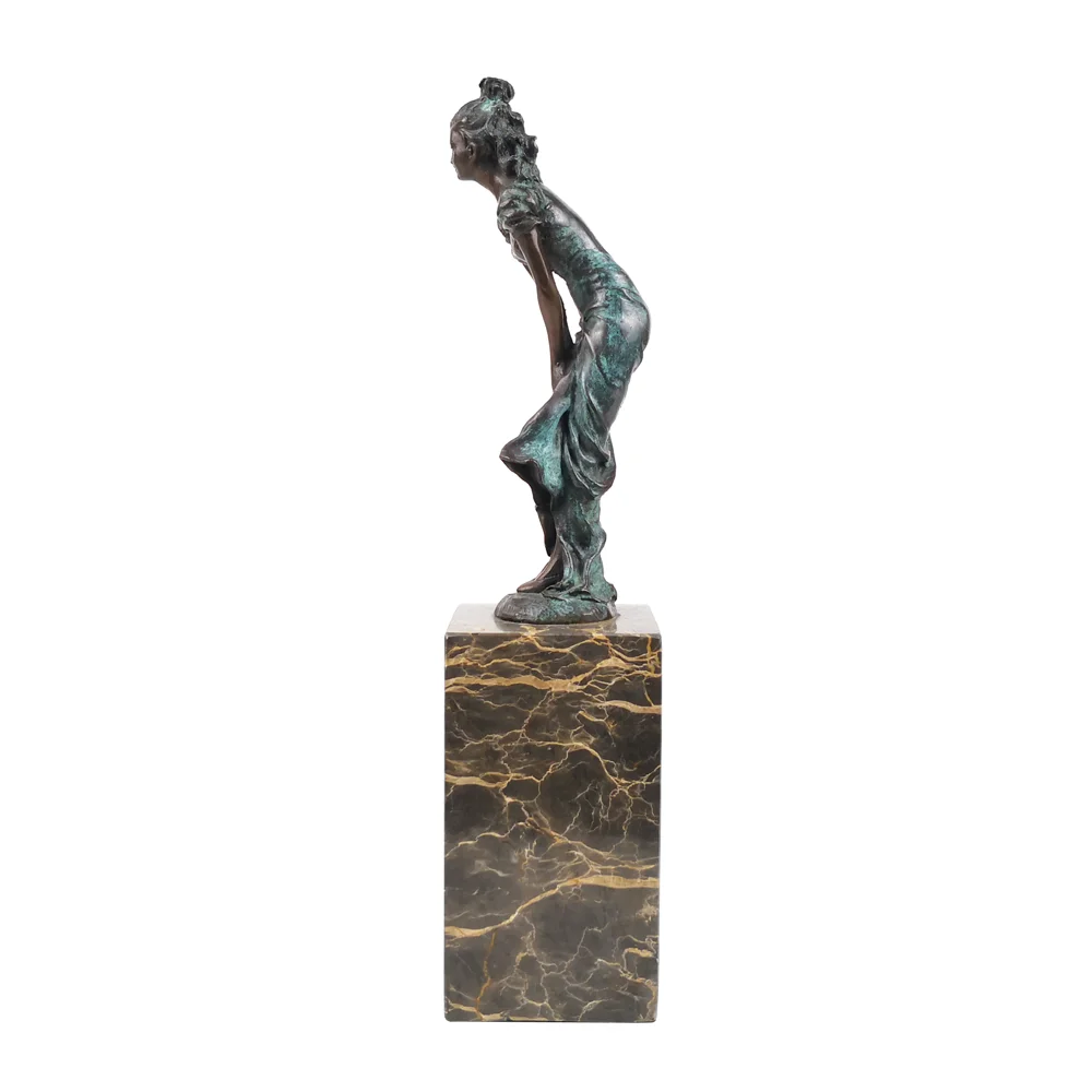 Bronze Sexy Female Sculpture Woman Statue Modern Maiden Figurine Art Marble Base Home Decoration Present