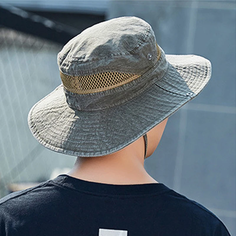 Fisherman Hat Men UV Protection Sunshade Cap Big Eaves Adjustable Hat Outdoor Hiking Hat