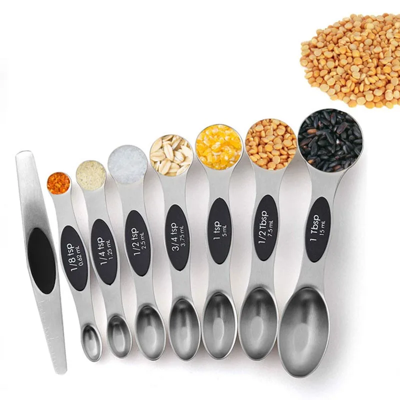 8PCS Stainless Steel Double Head Measuring Spoons Magnetic Measurement Teaspoon Tablespoon for Dry and Liquid Ingredients