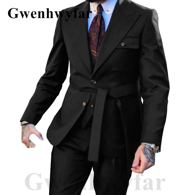 

Gwenhwyfar 2023 New Custom Fashion Style Black Jacket Pants Men's Groom Wedding Suit Tuxedo Handsome Blazer 2-Pcs Suit