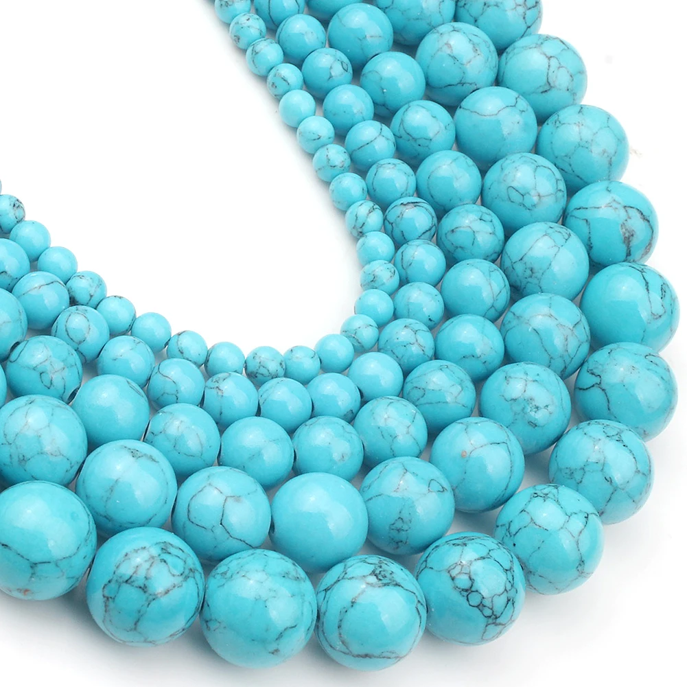 4/6/8/10/12mm Natural Blue Howlite Turquoises Stone Beads For Diy Bracelet Accessories Jewellery Making 15\'\'