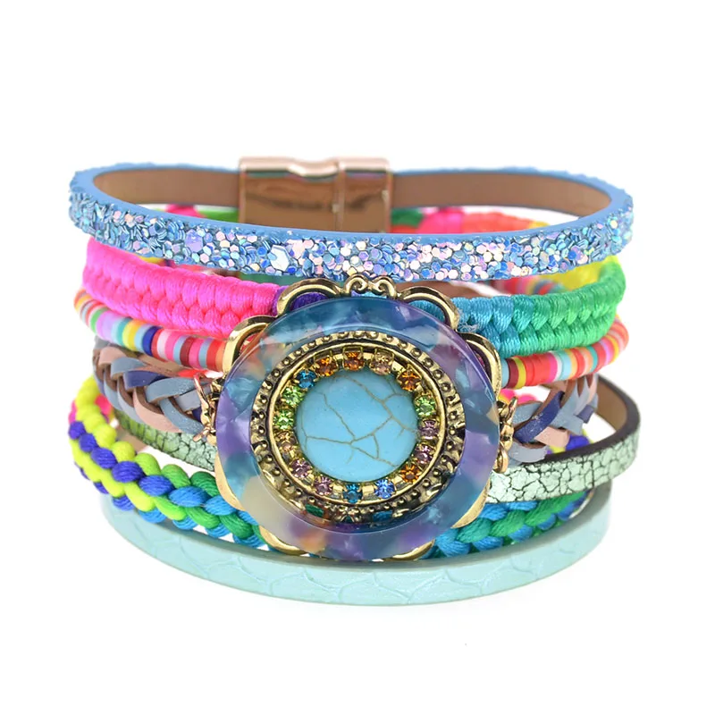 WELLMORE women bracelet Leather bracelets bohemia colorful beaded charm bracelets for women fashion jewelry drop shipping