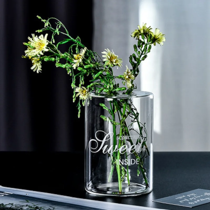 O.RoseLif New Nordic Creative Transparent Letter Glass Vase Hydroponic Vase Decoration For Home Wedding Flower Bottle Bar