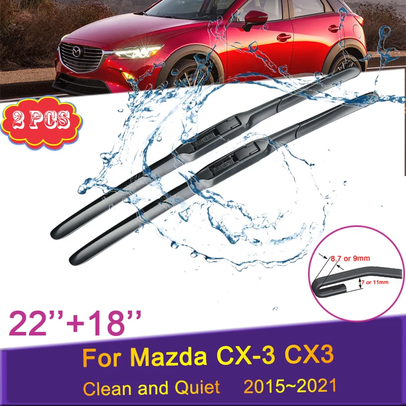 

Car Front Wiper Blades for Mazda CX-3 CX3 2015 2016 2017 2018 2019 ~ 2021 Windshield Snow Scraping Frameless Rubber Accessories