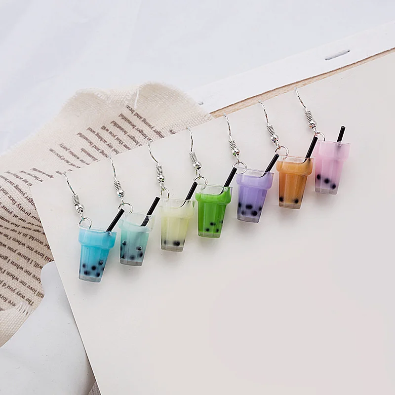 Pearl Milk Tea Cup Shaped Dangle Earrings for Women Fun Ocean shell Drifting Drink Bottle Pendant Earrings Handmade Accessories