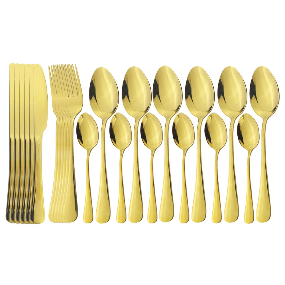 

24Pcs Gold Dinnerware Set Knife Fork Spoon Tableware Set Stainless Steel Dinner Set Flatware Black Cutlery Set Kitchen