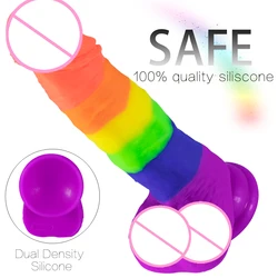 Super Realistic Silicone Rainbow Dildo Huge Anal Penis Gode Suction Cup Sextoys Female Masturbation Faloimitator Products Dick