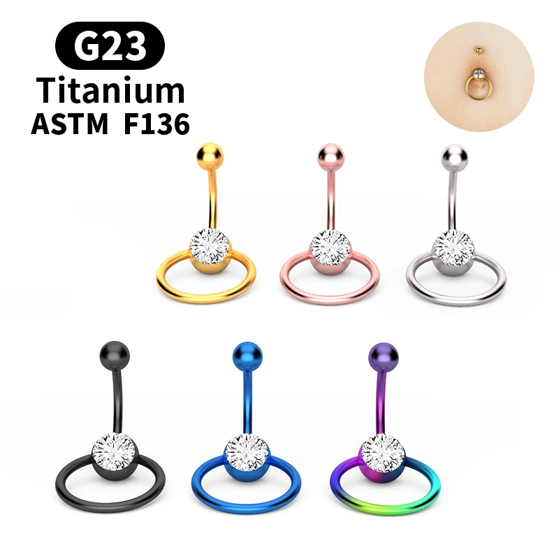 New G23 Titanium 14G Double Round Cubic Zirconia 316L Surgical Steel Belly Piercing Jewelry Navel Belly Button Ring Oreja