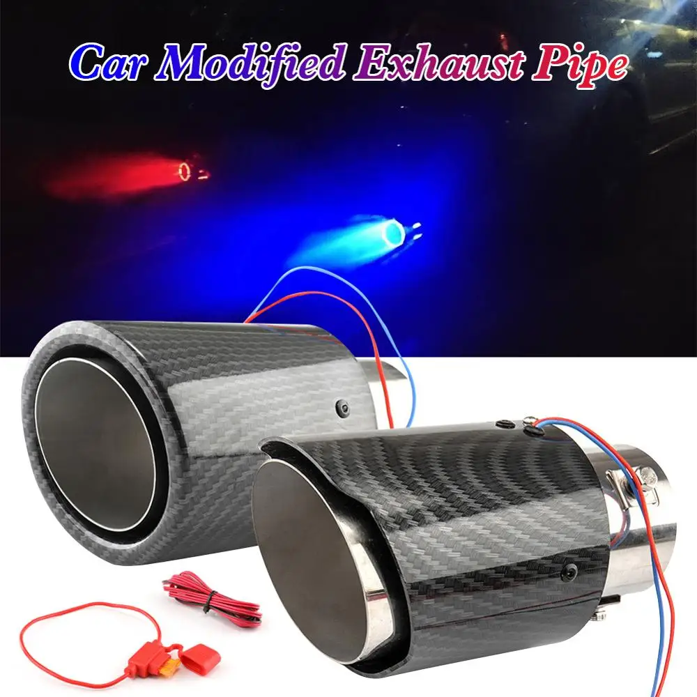 Universal Car LED Exhaust Muffler Tip Pipe Red/Blue Light Flaming Straight Car Modified Single Outlet Exhaust Pipe Tail Throat