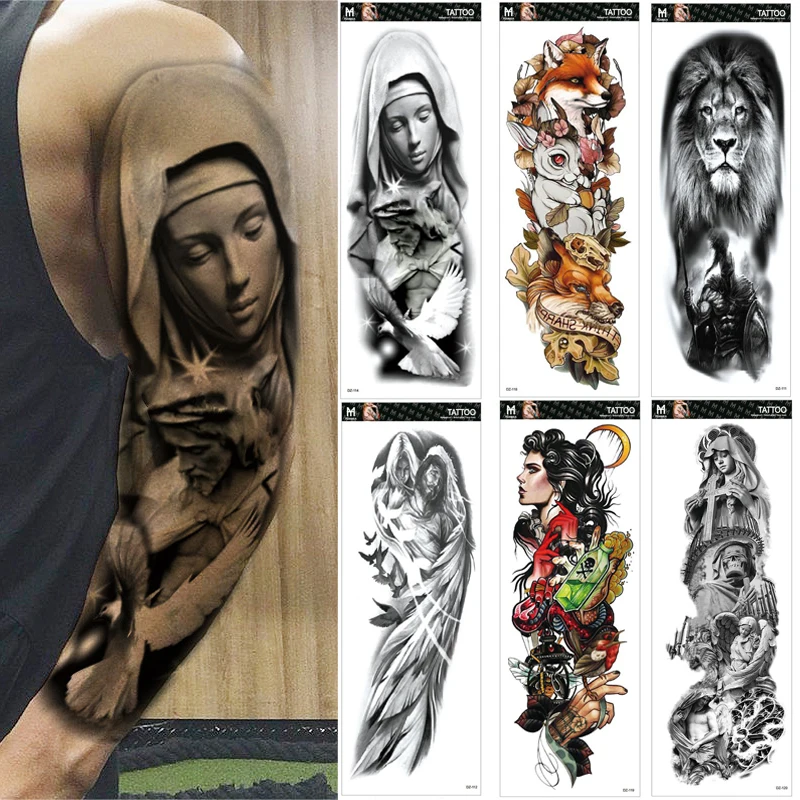 Full Arm Temporary Tattoo,Virgin Mary Jesus Waterproof Temporary Tattoo Stickers for Men Women Adults Kids,Dark Mark Pigeon Pray