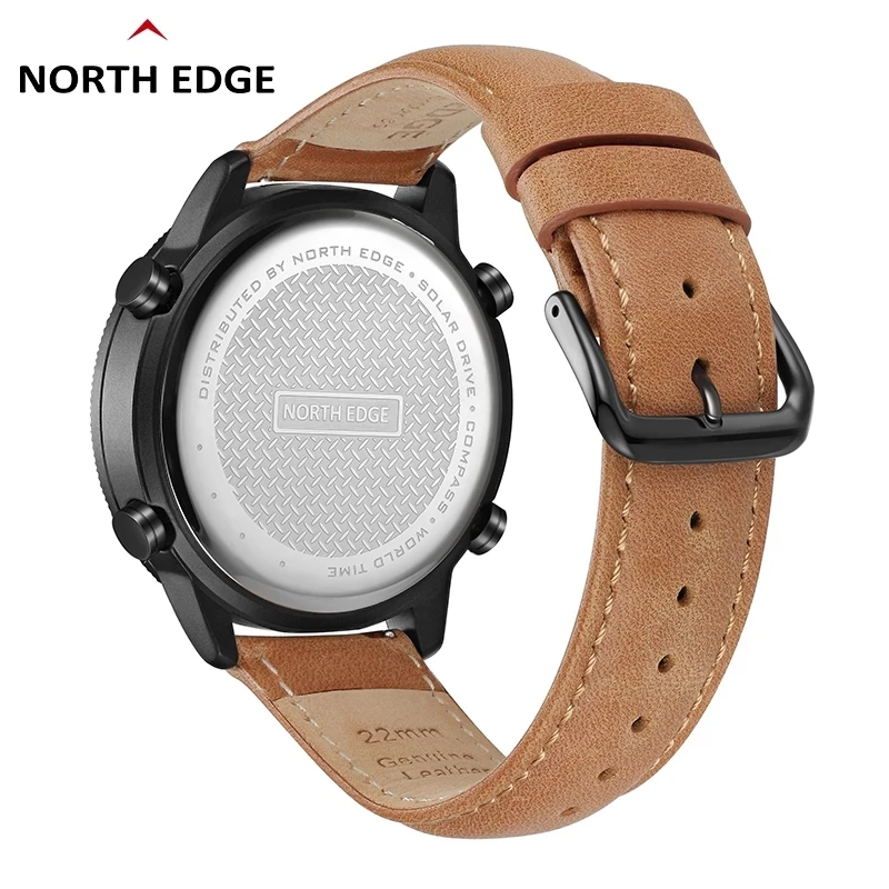 NORTH EDGE Heren zonne-horloge Heren buitensporthorloge Volledig metaal Waterdicht 50M Kompas Countdown Stopwatch Smart Watch