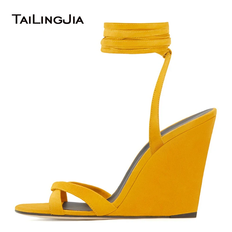 

Wedges Shoes for Women 2022 Wedge Heels High Heel Black Sandals Ankle Wrapped Ladies Yellow Summer Shoes Size 12 Womens Shoes