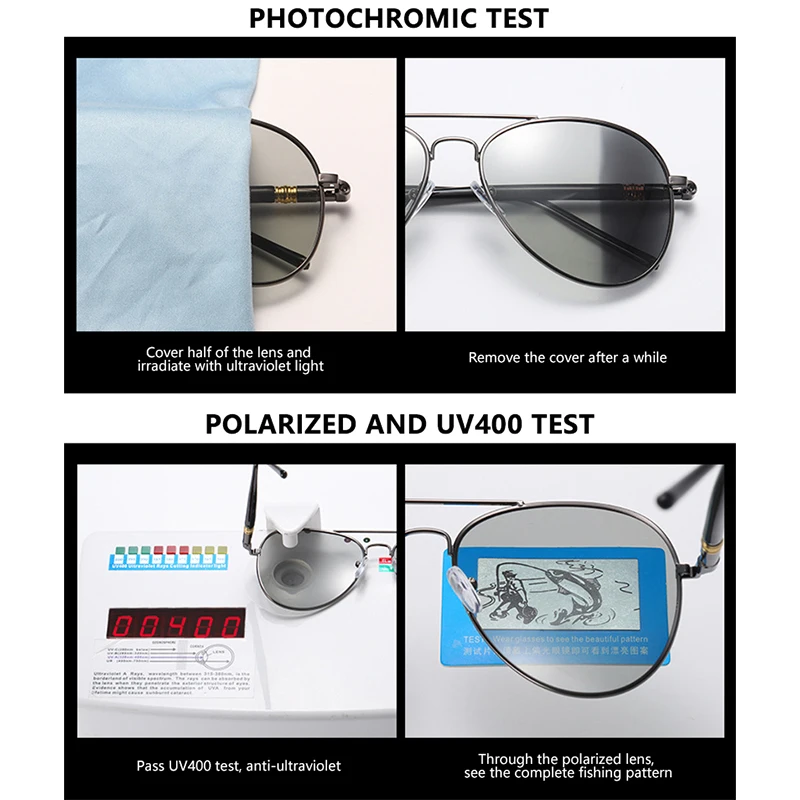 Gafas de sol fotocromáticas de aviación para hombre y mujer, lentes de piloto polarizadas camaleón, antideslumbrantes, UV400