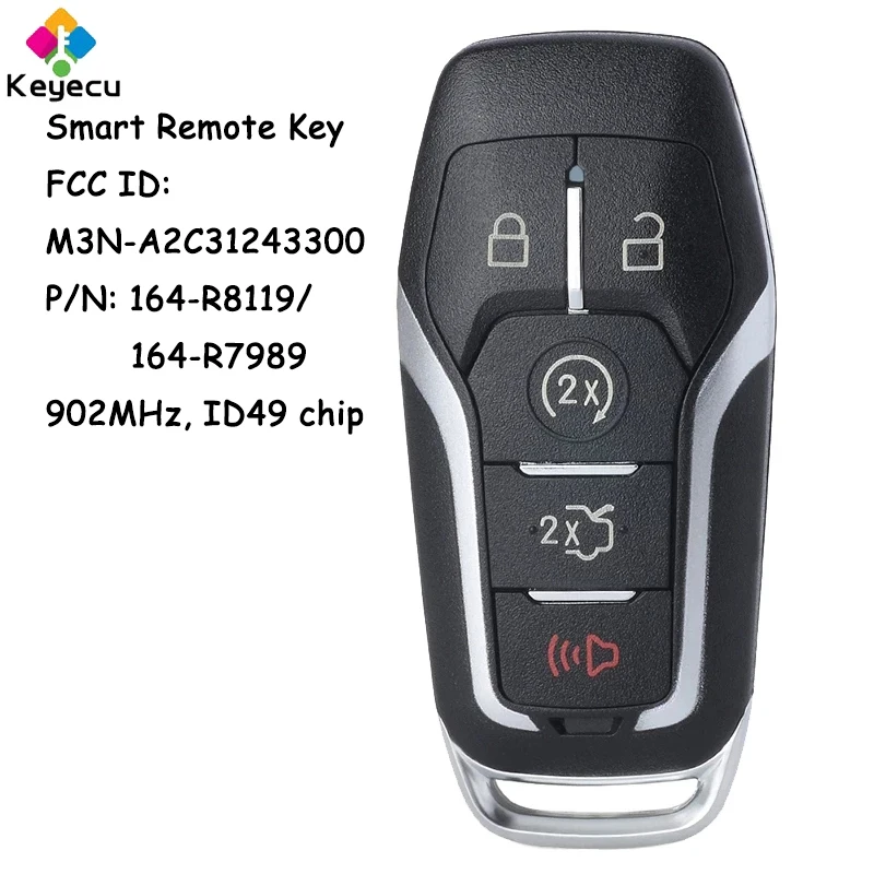 

KEYECU Smart Remote Car Key With 5 Button 902MHz ID49 Chip - FOB for Ford Explorer Fusion Edge Mustang M3N-A2C31243300 164-R8119