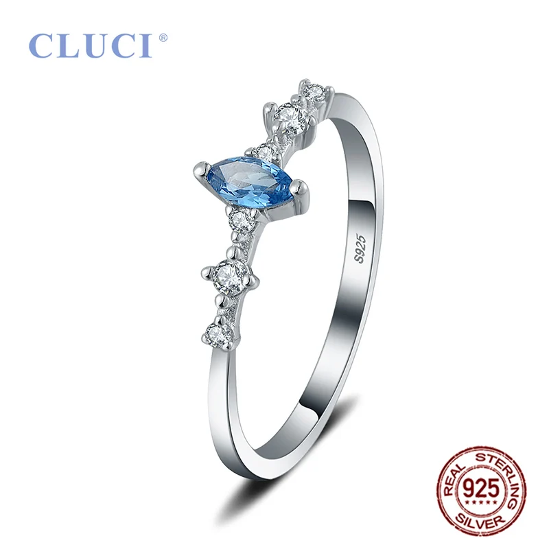 Cluci anel de prata esterlina 925 genuína aaa azul misturado zircônia branca anel de dedo para mulheres joias anéis de meninas dr1068sb