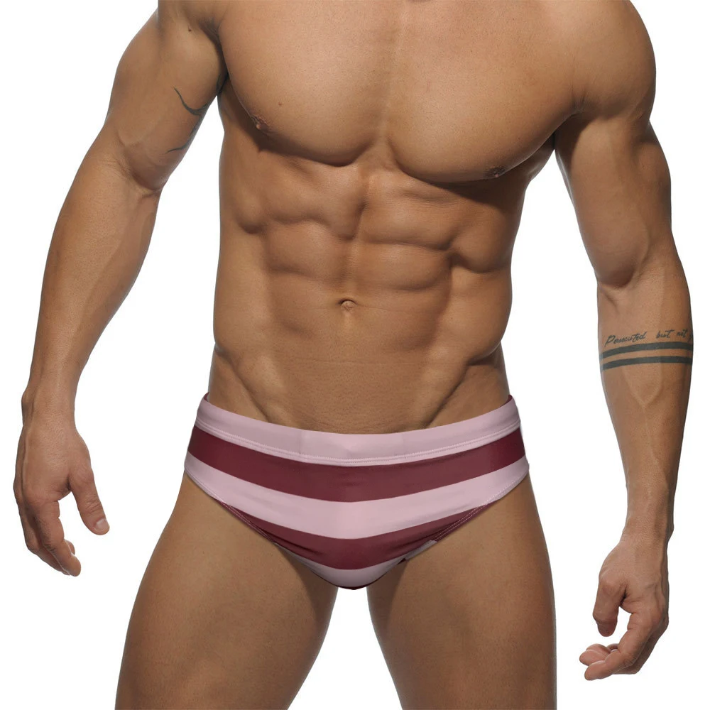 

Push Pad Swimwear Men Striped Bathing Suit Low Waist Swimming Briefs Summer Male Polyester Quick Dry Sport Beach Surf Underwear