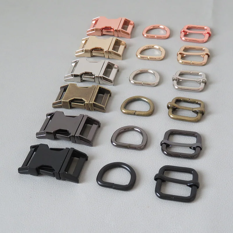 20Sets/Pack 15mm Pet Dog Collar Accessory Paracord Metal Buckle Belt D Ring Snap Hook Adjuster Harness Straps Outdoor Clasp