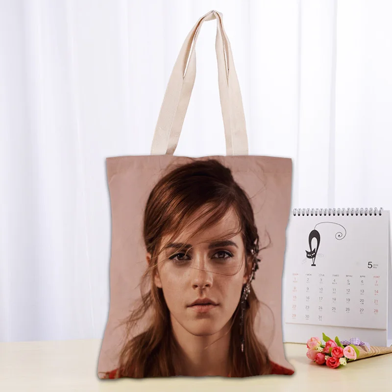 

Nice Emma Watson Tote Bag Women Canva Fabric Bags Eco Reusable Shopping Bag Traveling Beach Useful Shoulder Bag 0331