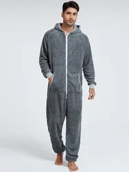 Pijama de franela con cremallera para hombre, ropa de dormir suave con capucha, mono de manga larga, ropa cálida para el hogar, ocio, invierno