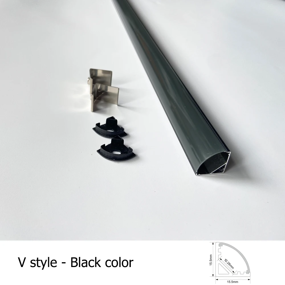 CENFAYA 5–35 Stück silber/schwarzes LED-Aluminiumprofil, 0,5 m/Stück, LED-Kanalhalter, Diffusor, PC-Abdeckung, U/V/W-Form, Ecke f 2835, 5050, COB-Licht 8