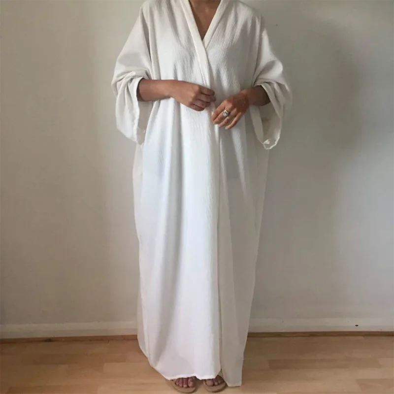 Abito moda musulmana Abaya turchia donna Dubai Cardigan allentato abito tinta unita abiti modesti abbigliamento per la casa abbigliamento islamico Casual