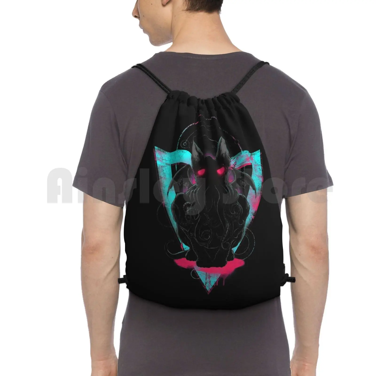 

Cathulhu Ii Backpack Drawstring Bag Riding Climbing Gym Bag H P Black Cat Sphynx Wing Bat Monster Octopus Tentacles Grey