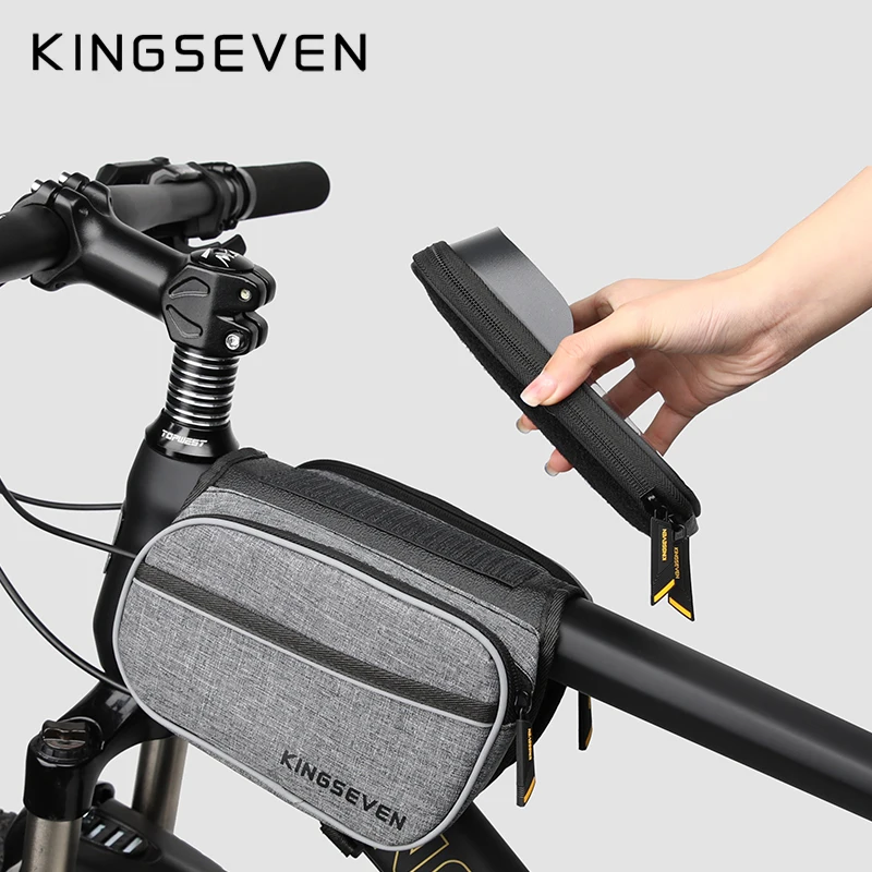 KINGSEVEN Bicycle Front Bag 1.4L Touch Screen Cycling Phone Bag MTB Mountain Road Waterproof Top Tube Frame Bag Bike Accessories