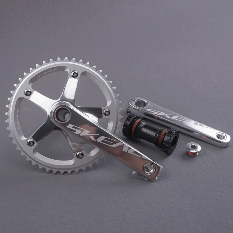 SKEACE Crankset Alumniun Alloy 48T Chainwheel Crank Length 165mm BCD 144mm Single Speed Including BB Fixed Gear Bike Parts