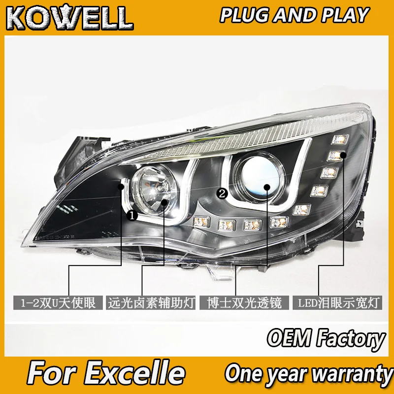 KOWELL Car Styling for Buick Excelle Headlights For Excelle Head Lamp Angel Eye Front Light Bi-Xenon Lens Xenon HID KIT