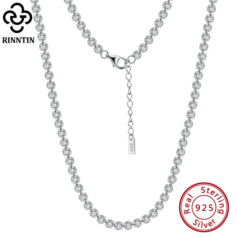 

Rinntin Italian 2.5mm/3.0mm Cubic Zirconia Bezel-Set Tennis Necklace for Women 925 Sterling Silver Tennis Chain Jewelry SC52