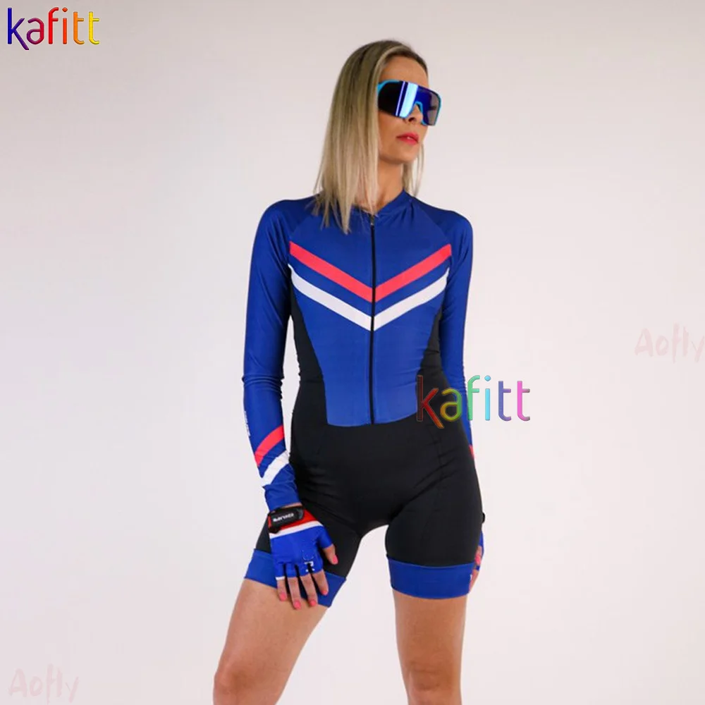 Kafitt Women's Cycling Set Bike Long Jumpsuit Cycling Monkey On Promotion Blue