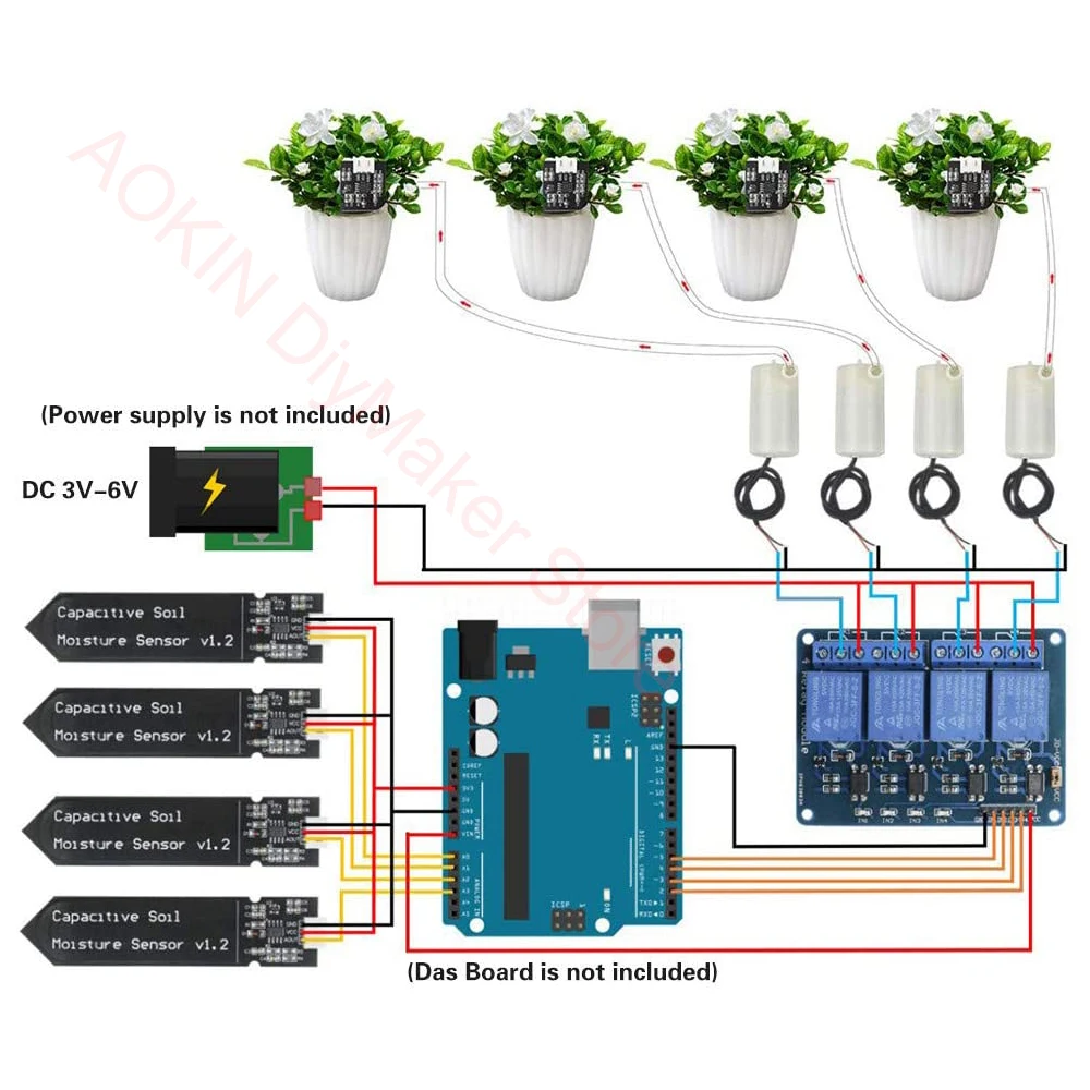 Automatic Irrigation DIY Kit Self Watering System for Garden Plant with Capacitive Soil Moisture Sensor+ Water Pump+Relay Module