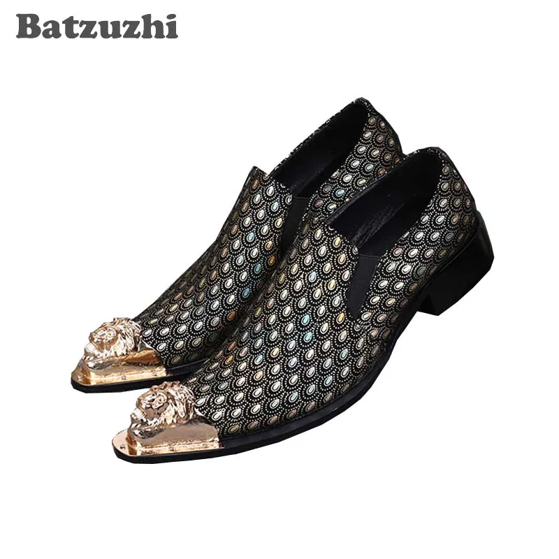 

Batzuzhi Luxury Italian Style Mens Dress Shoes Pointed Mteal Cap Business Formal Leather Shoes Men Business Party Footwear,38-46