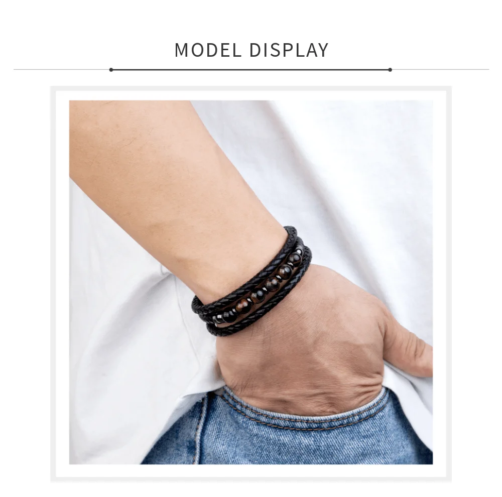 2026 Trendige Mehrschichtige Lederarmbänder für Männer, Schmuck, 9 Stile, Runde Steine, 8mm Perlenarmbänder für Männer und Frauen, Valentinstagsgeschenke – Detail 14