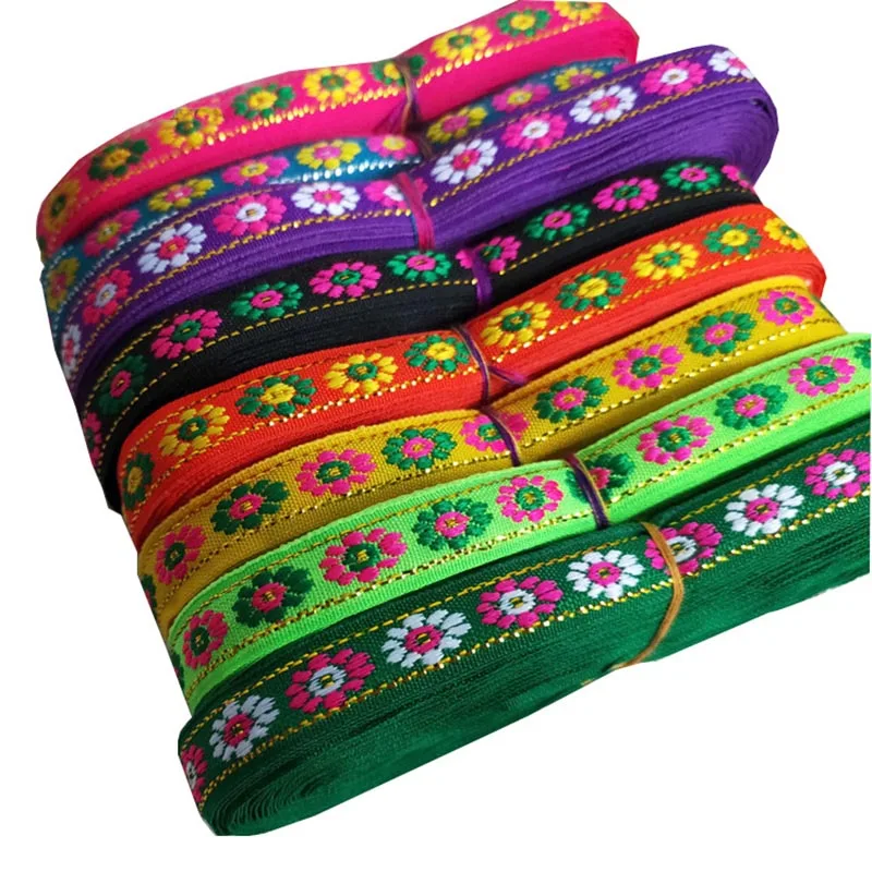 7 jardów 12MM Vintage etniczna haftowana taśma koronkowa Boho żakardowa koronka wykończenia DIY torba na ubrania akcesoria haftowana tkanina