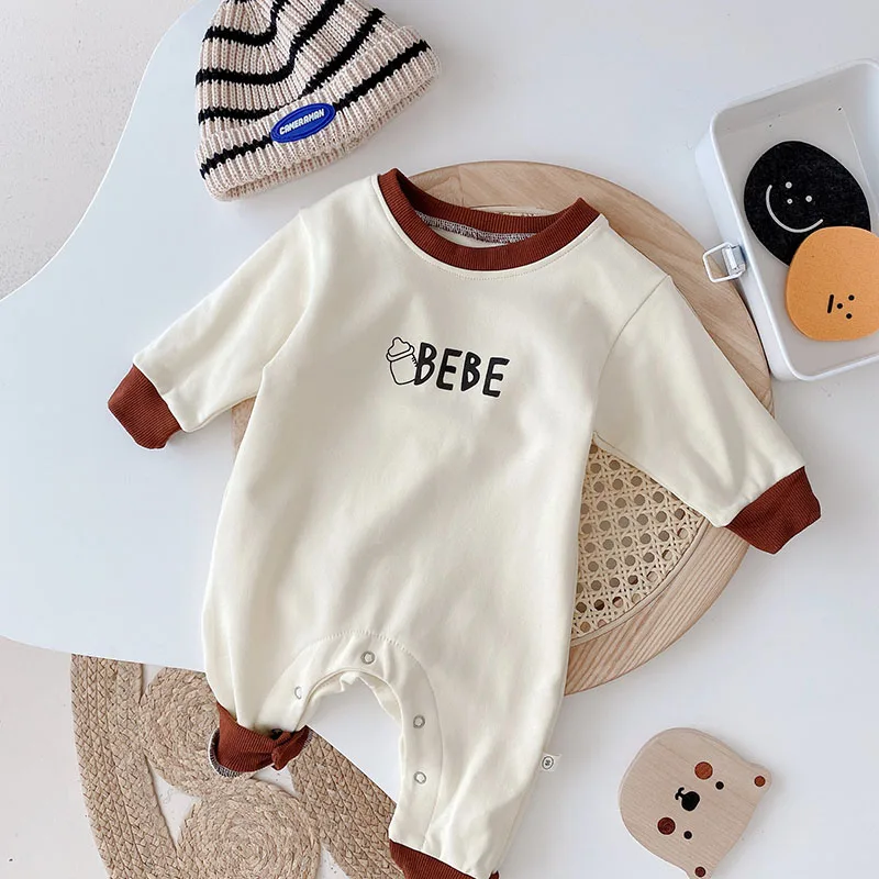 MILANCEL 2021 Autumn New Baby Rompers Long Sleeve Letter O-Neck Cute Baby Bottle Crawling Clothes