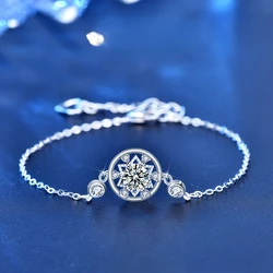 Fine Jewelry 925 Sterling Silver Bracelets Fashion Round 0.5 Carat Moissanite Bracelet 45 cm Engagement Gift